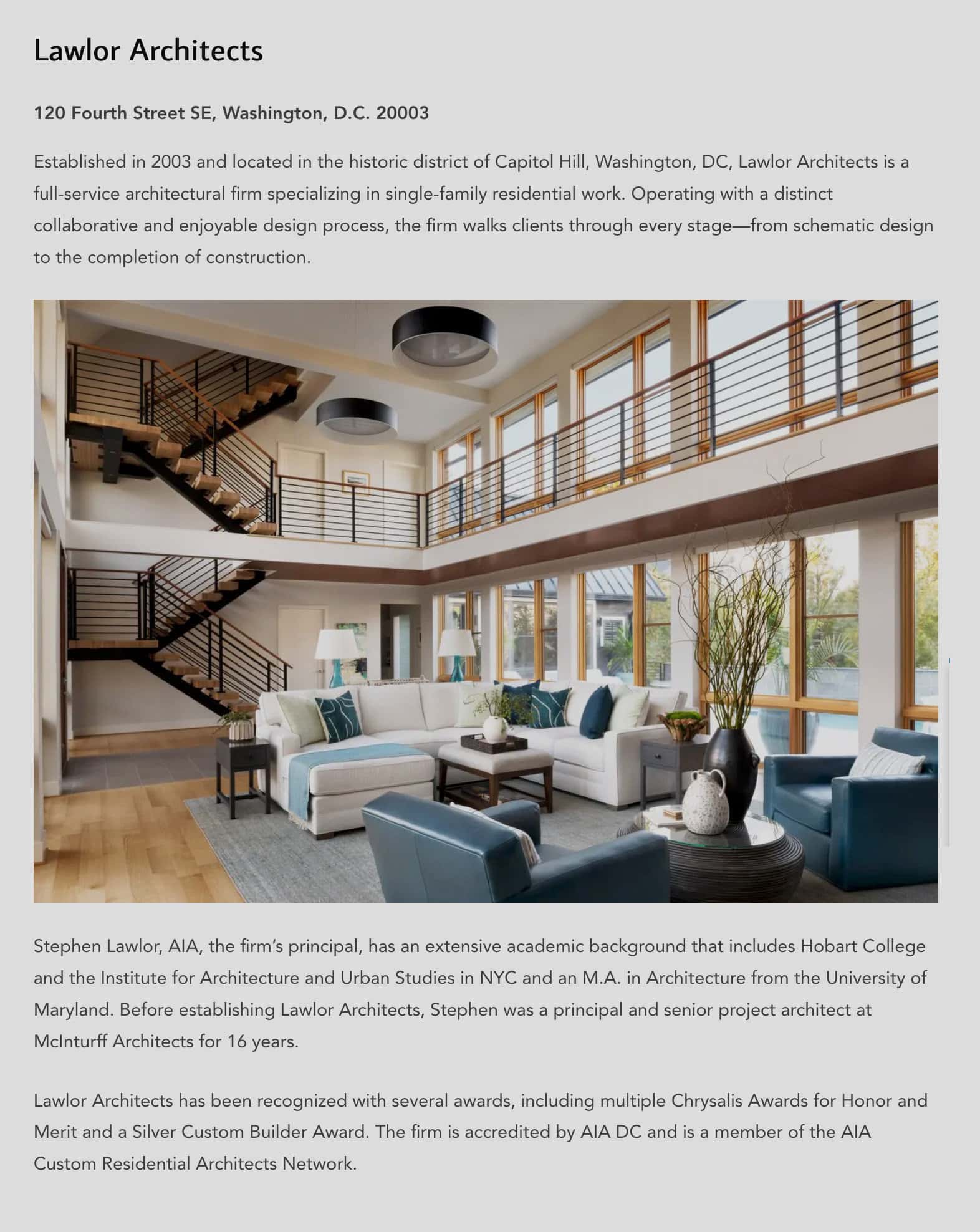 Lawlor Architects in the 2024 listing of Home Builder as one of the top residential architects in Washington, DC 